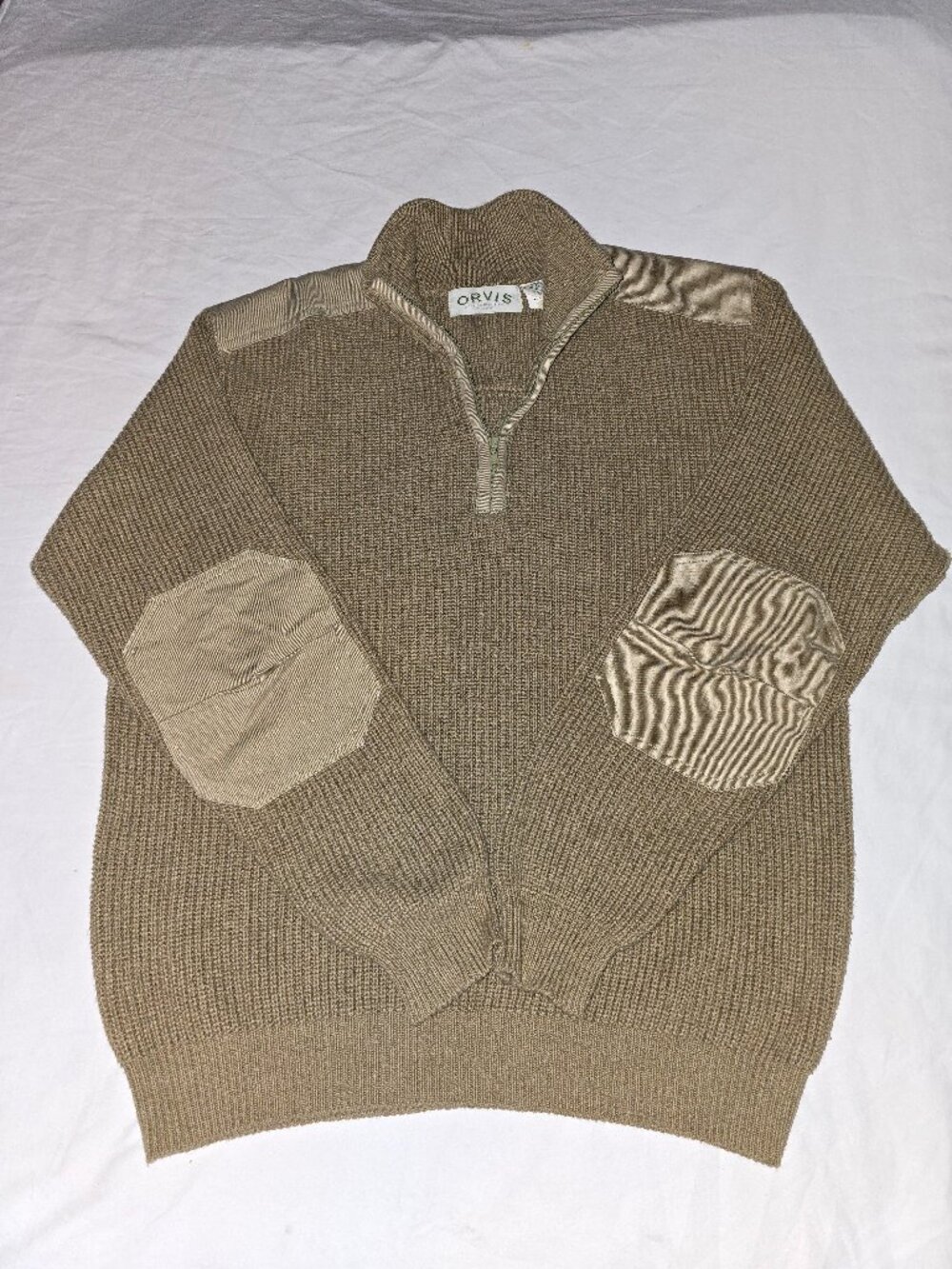 Orvis Men's 1/4 Zip 100% Cotton Waffle Knit Elbow Patch Hunting Sweater MEDIUM